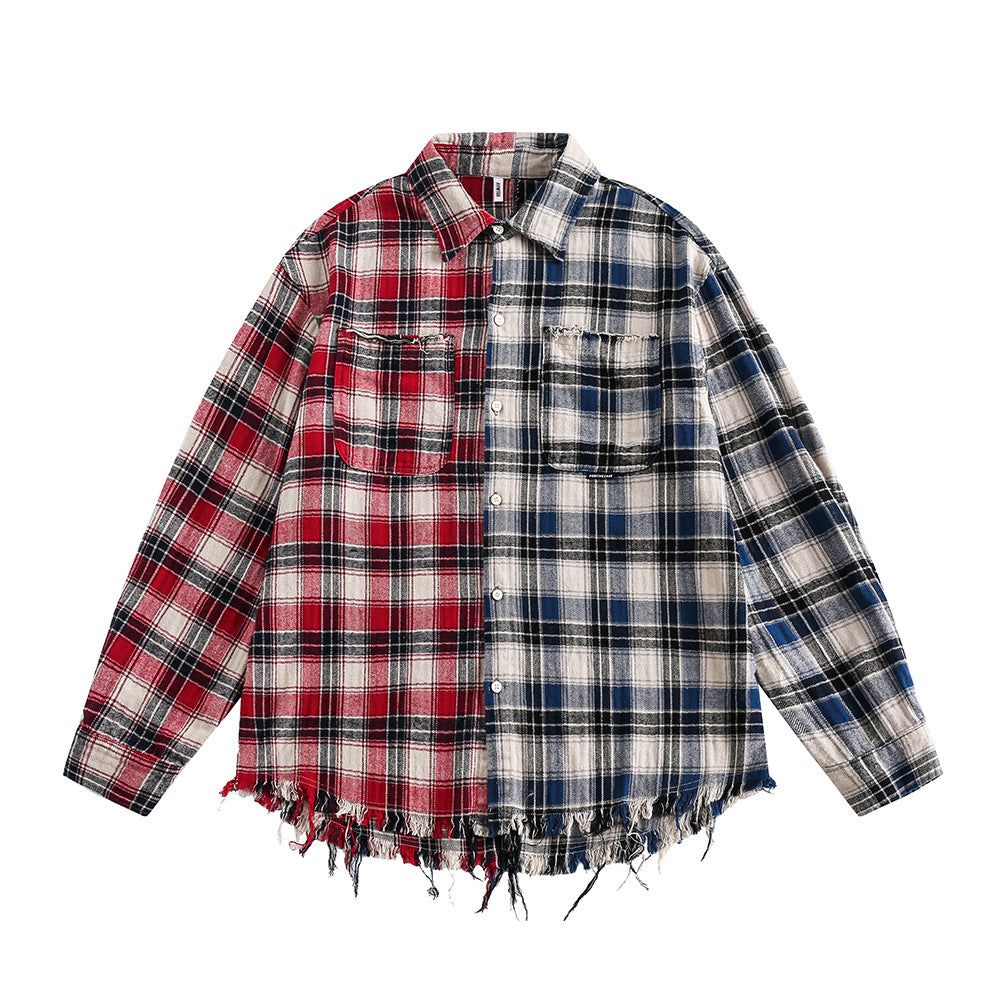 Fashion Color Contrast Stitching Plaid Shirt For Men