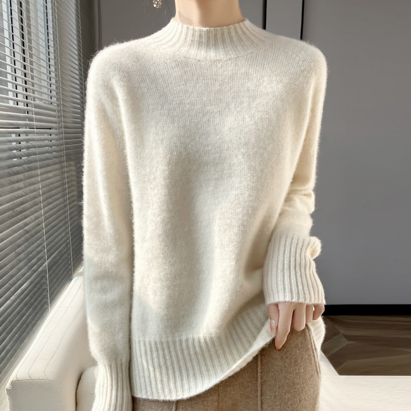 Pullover Half Turtleneck Thick Loose Wool Knitted Sweater