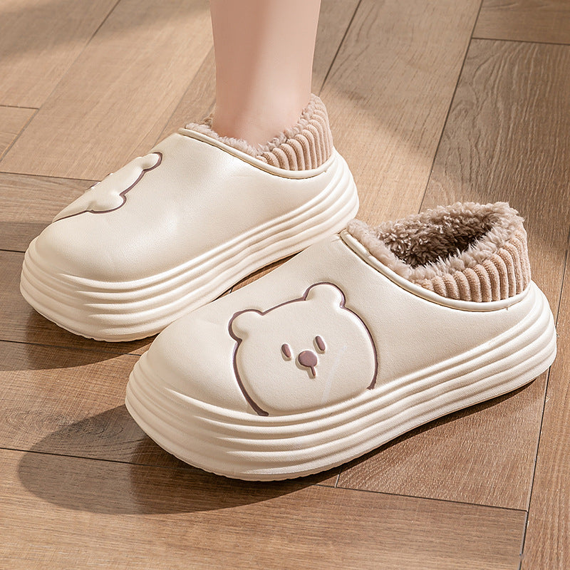 Outdoor Waterproof Cotton Slippers Women's Bag With Indoor Home Non-slip Fluffy Cotton Shoes