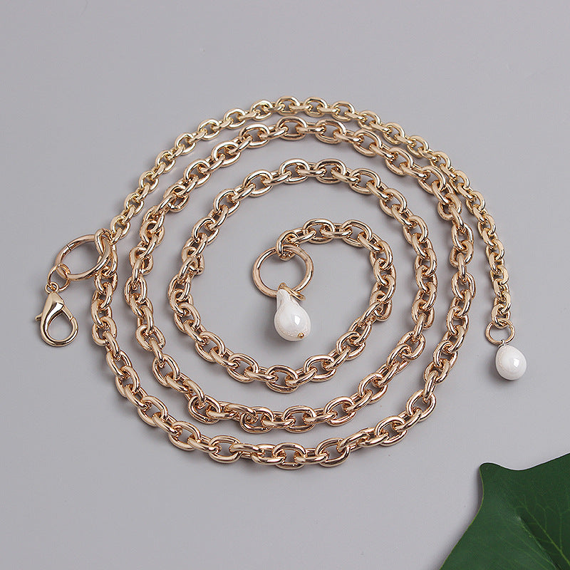 Pearl Tassel Decoration With Dress Waist Metal Chain