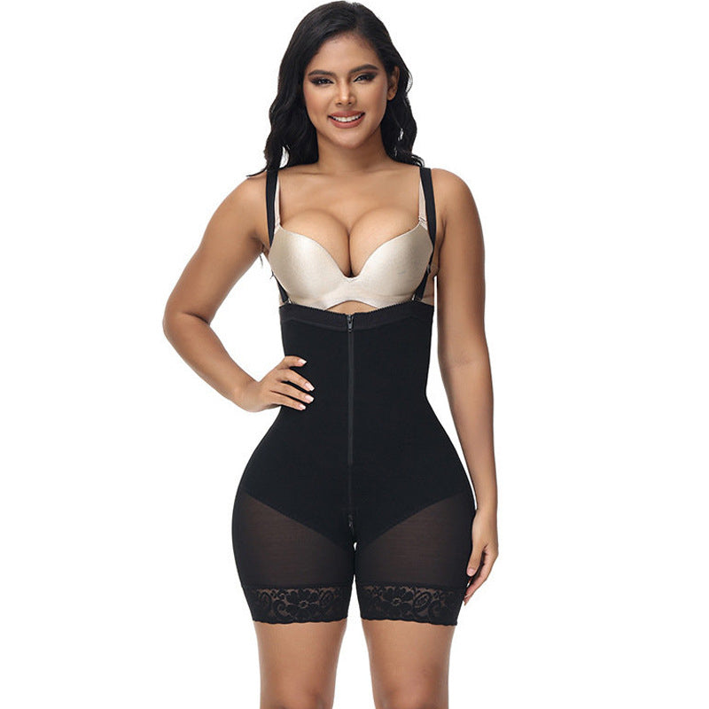 One-piece Corset High Waist Hip Raise Pants Crotch Zipper