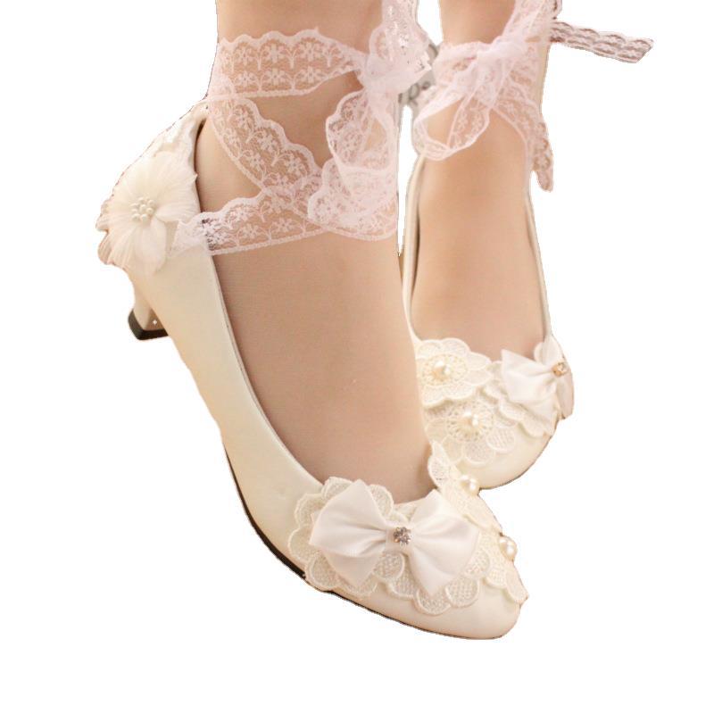 White Bow Ribbon Bridesmaid Wedding Dress Shoes