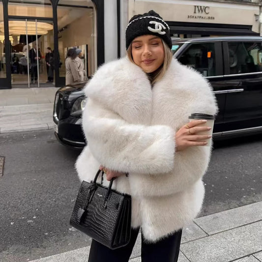 Internetkendt Frakke Dame Stor Revers Gadefoto Fluffy