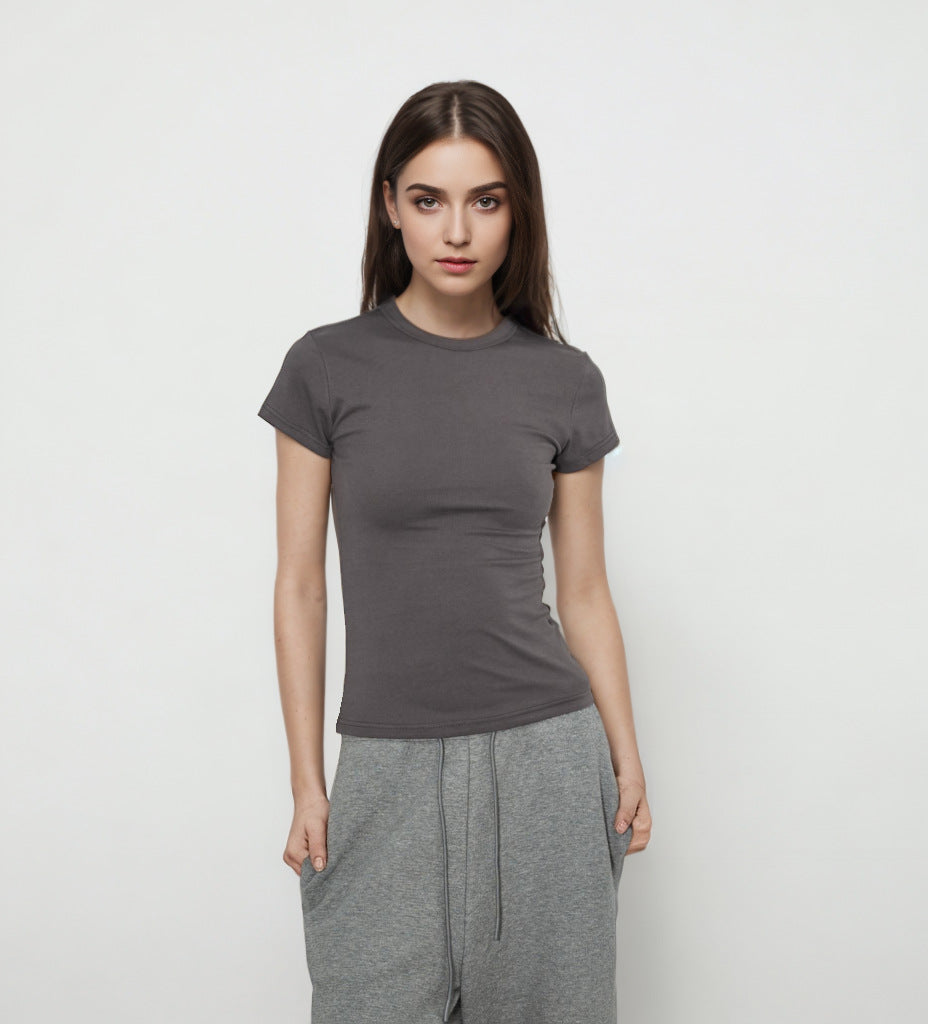 Women's Shoulder Round Neck T-shirt Slim Fit Slimming