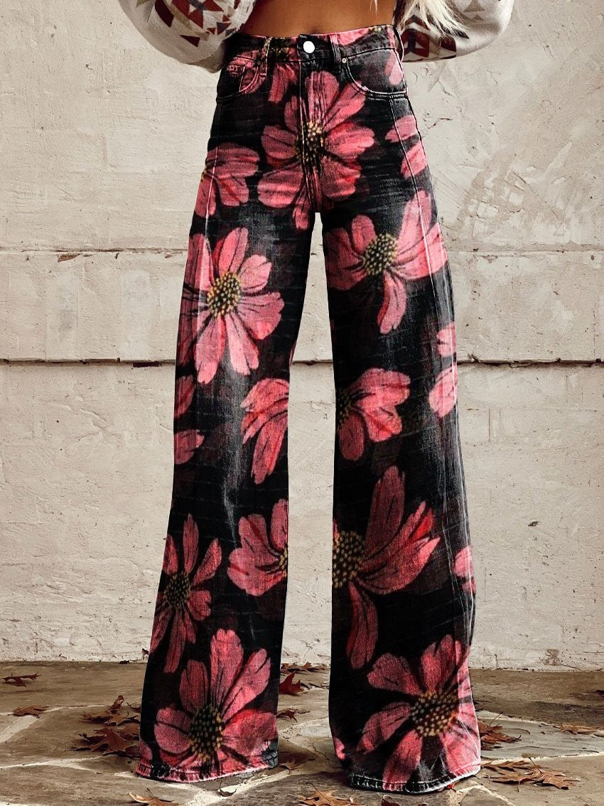 3D Thermal Transfer Bell-bottom Pants Simulation Denim Trousers