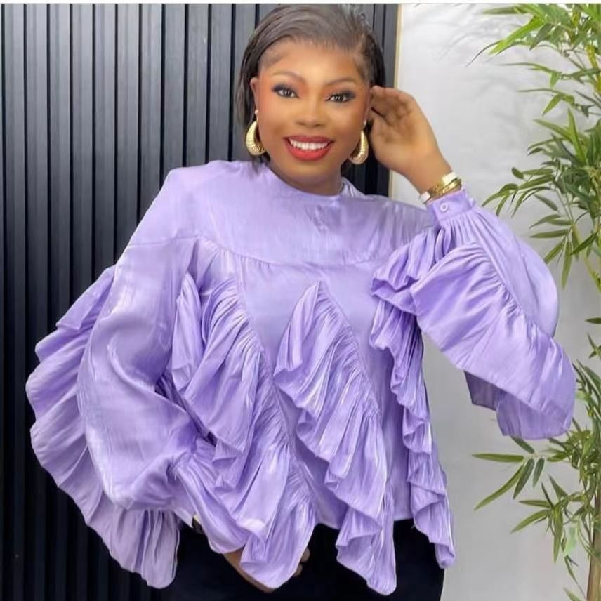 Irregular Ruffled Long-sleeved Chiffon Shirt