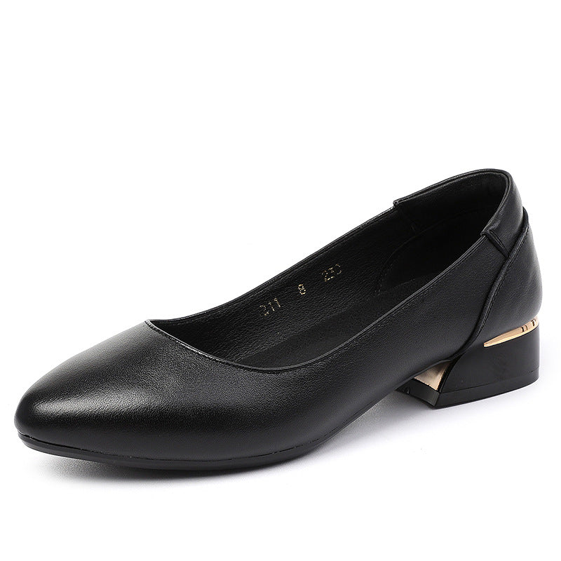 Autumn Cowhide Flat Pointed Low-cut Shoes