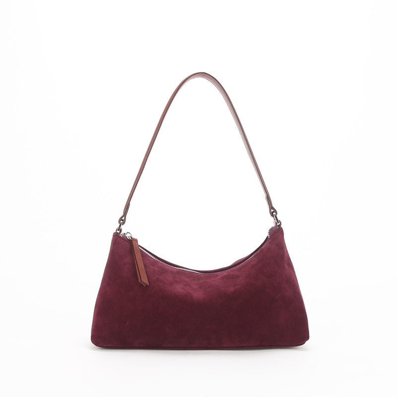 Niche Suede Underarm Baguette Retro Matte Top-grain Leather Shoulder Bag Handbag