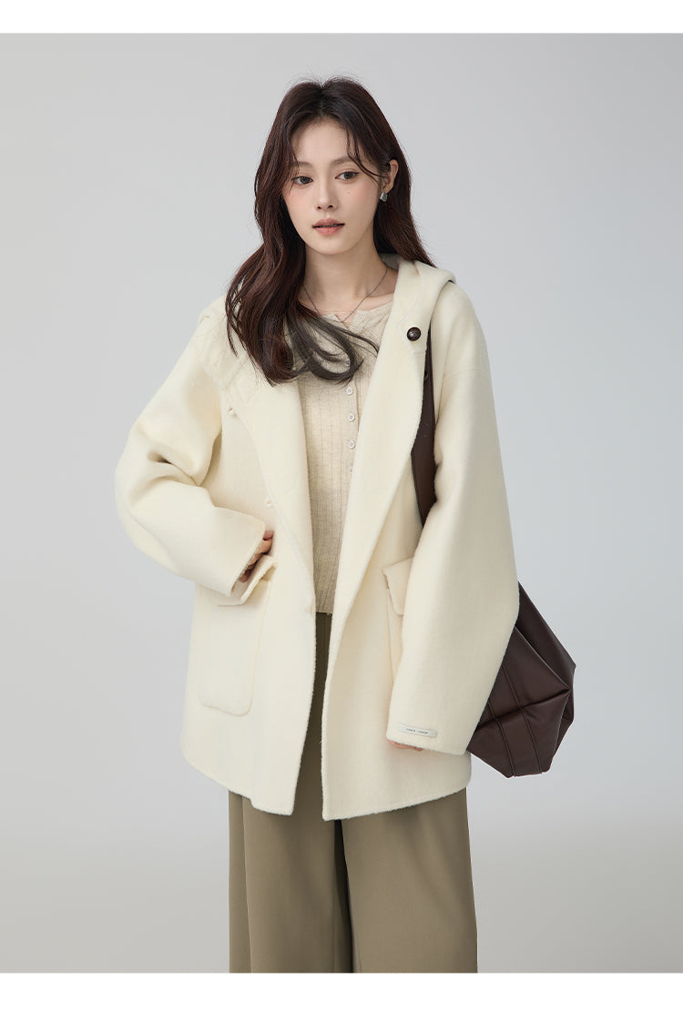High-grade Short Hooded Woolen Coat