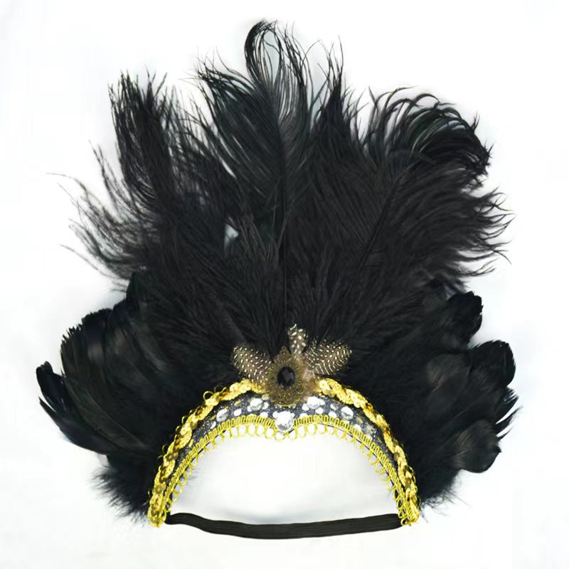 Feather Headdress Stage Performance Headwear Prop Retro Handmade