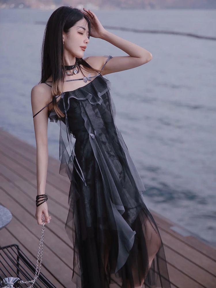 Summer Women's Irregular French Strap Long Dress