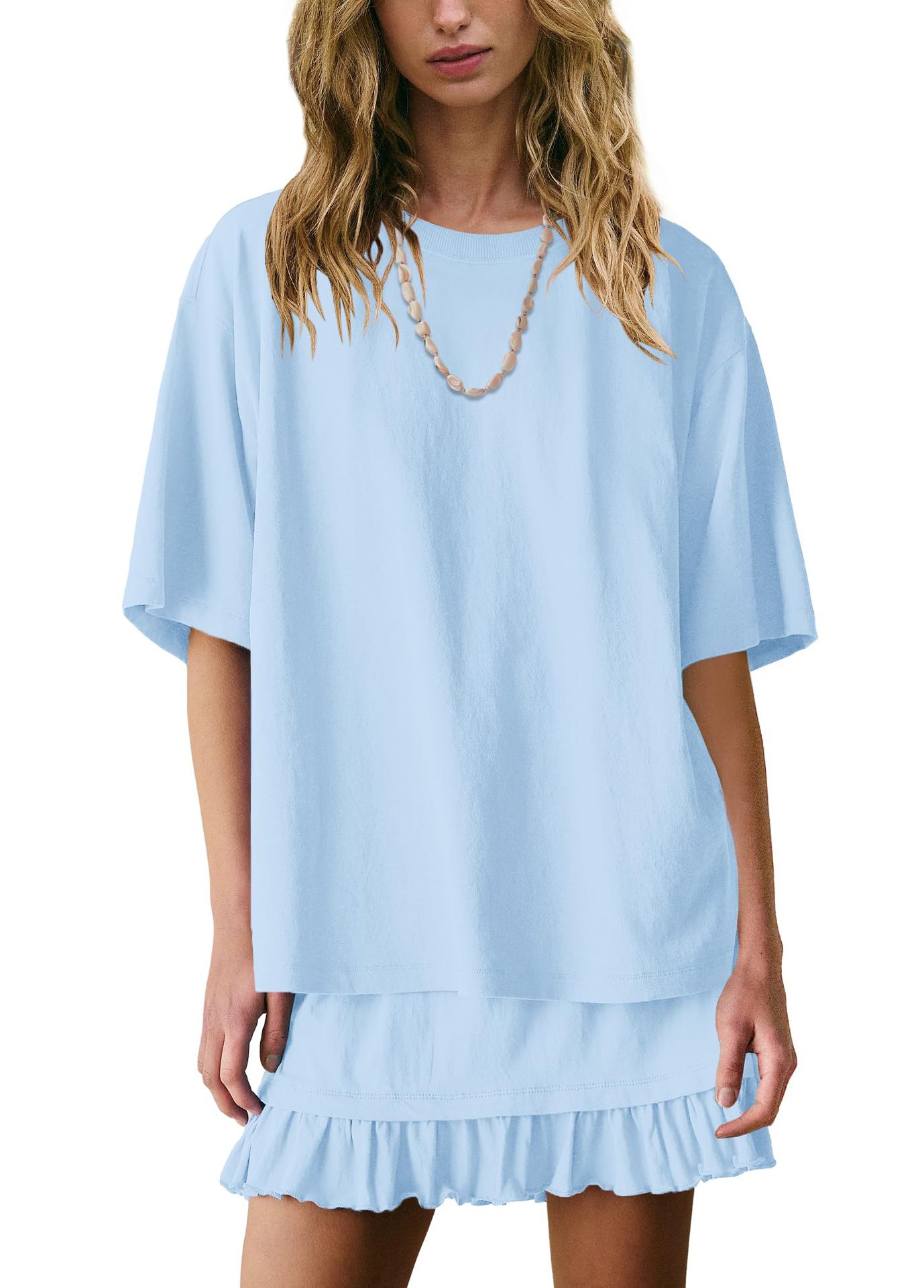 Women's Solid Color Casual Loose Short-Sleeve Skirt Set