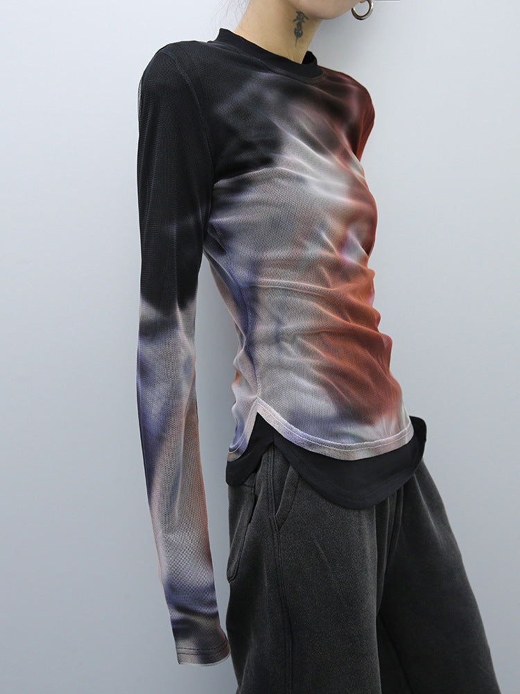 New Dark Red Abstract Gradient Printing T-shirt