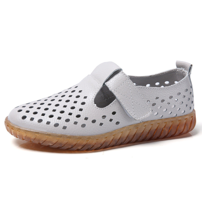 Women's Soft Surface Cutout Flat Heel Leather Shoes