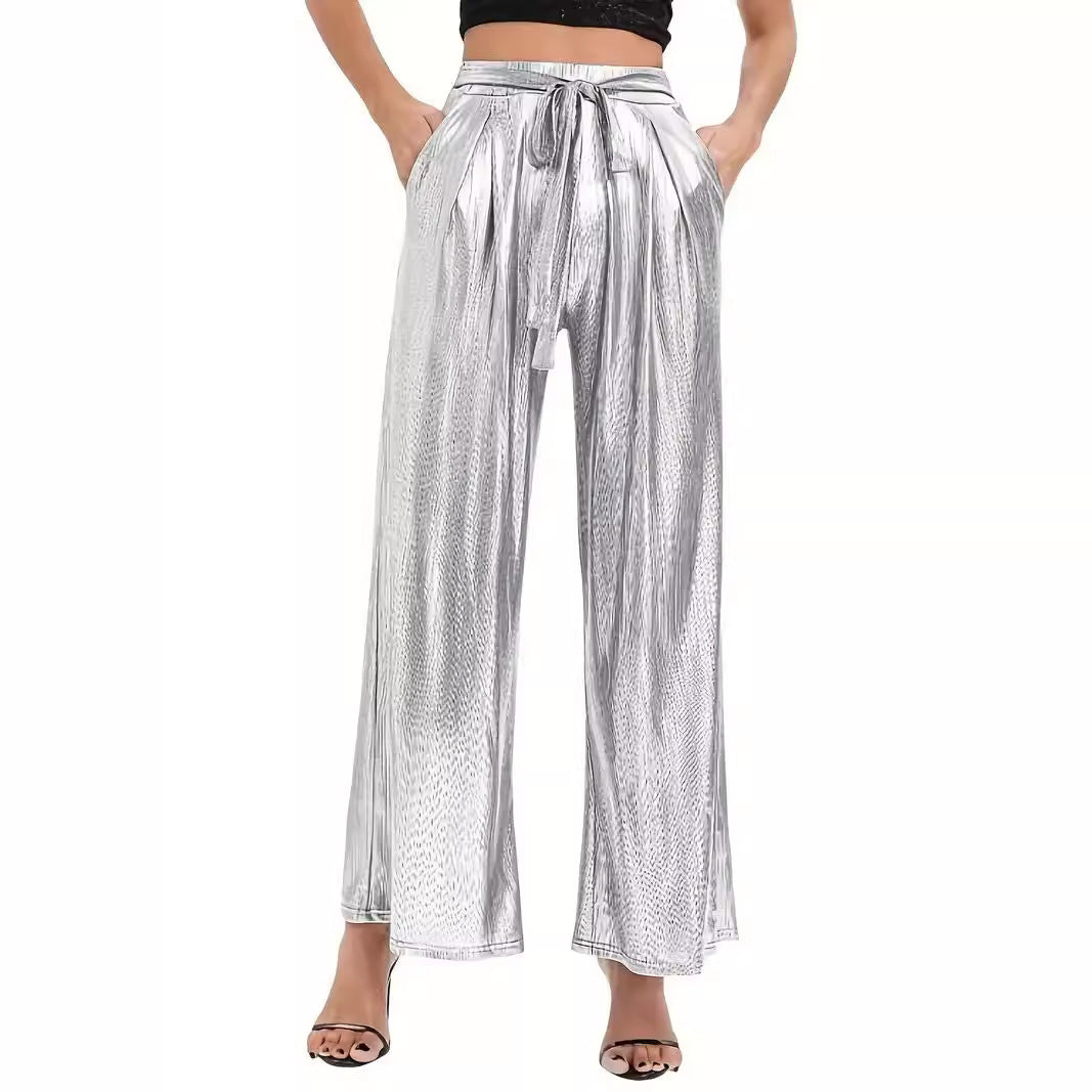 Women's Trousers Belt Loose High Waist Wide Leg