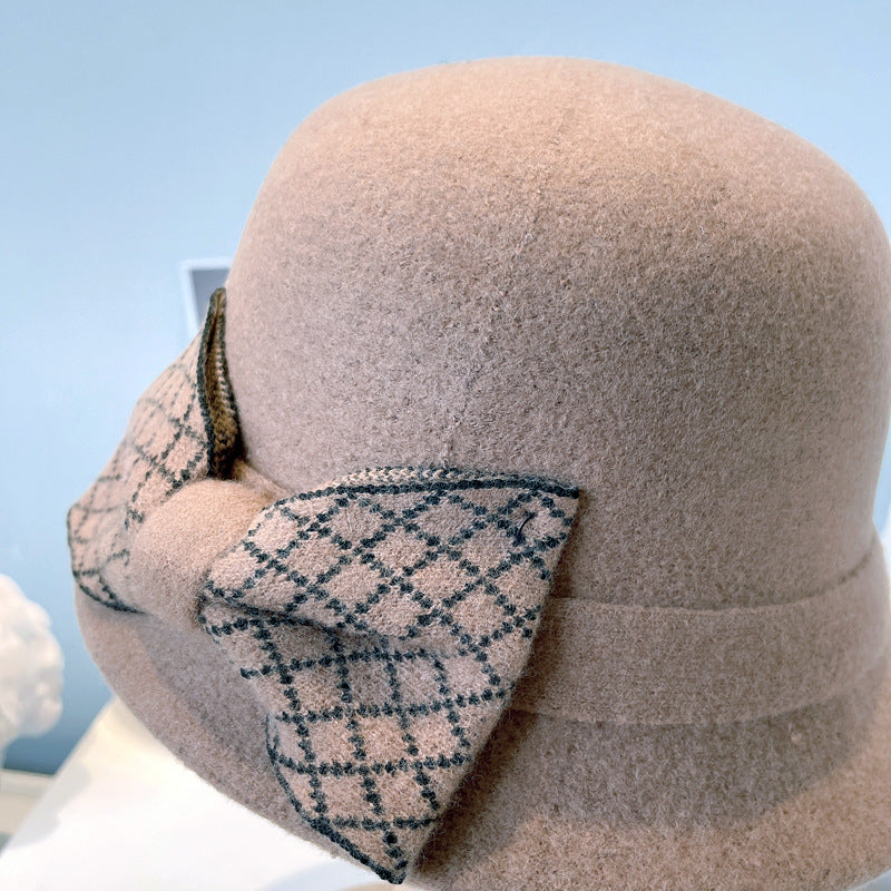 Women's Fashion Literature Bow Knot Solid Color Knitting Basin Hat