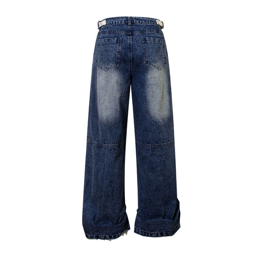 Loose Pleated Wide Leg Straight Jeans