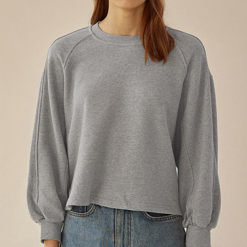 Løs Kortærmet Lanternærme Sammenføjning Pullover Damesweater