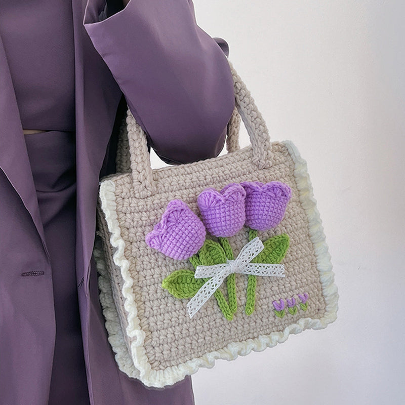 To Wish List Purple Tulip Wool Bag Hand Braided