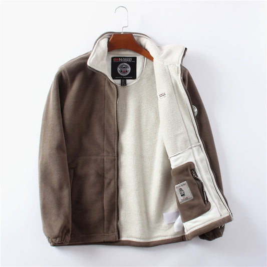 Mens Fleece-Lined Thickened Double-Sided Polar Fleece Jacket