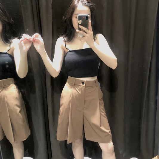 All-Match Loose Fold Decoration High Waist Casual Shorts