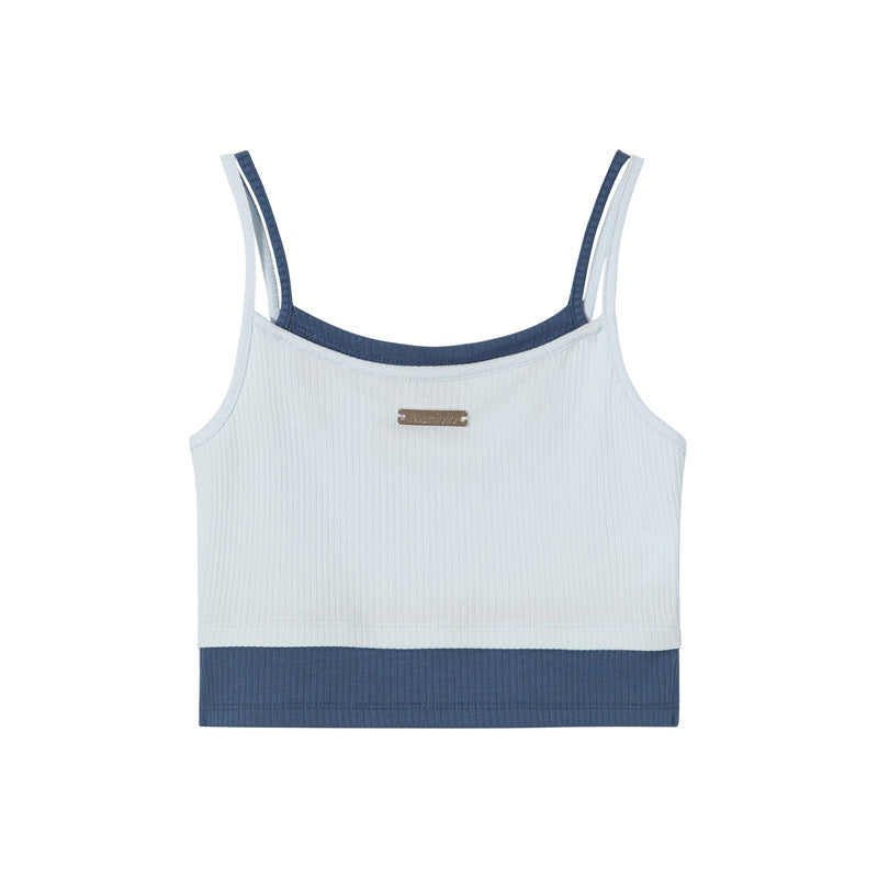 Stitching Contrast Color Design Sense Double-strap Vest Girl Fake Two Pieces