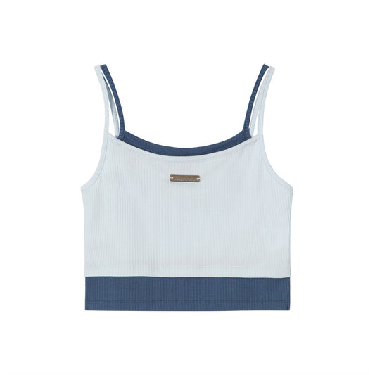 Stitching Contrast Color Design Sense Double-strap Vest Girl Fake Two Pieces