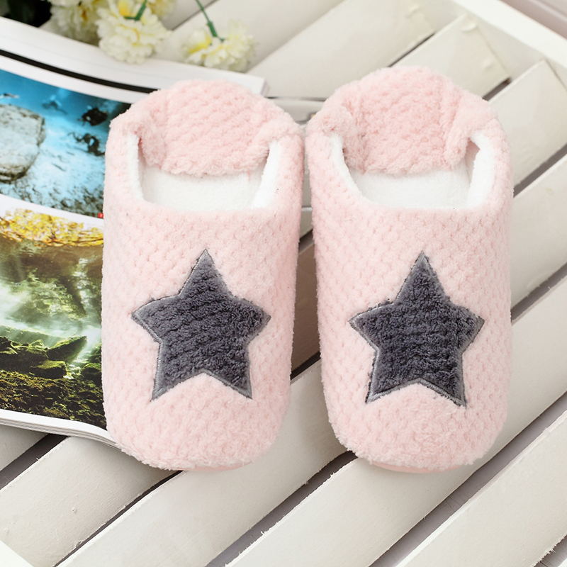 Autumn And Winter For Girlfriends Super Soft Stars Heart Indoor Home Cotton Slippers Soft Bottom Mute Home Slippers