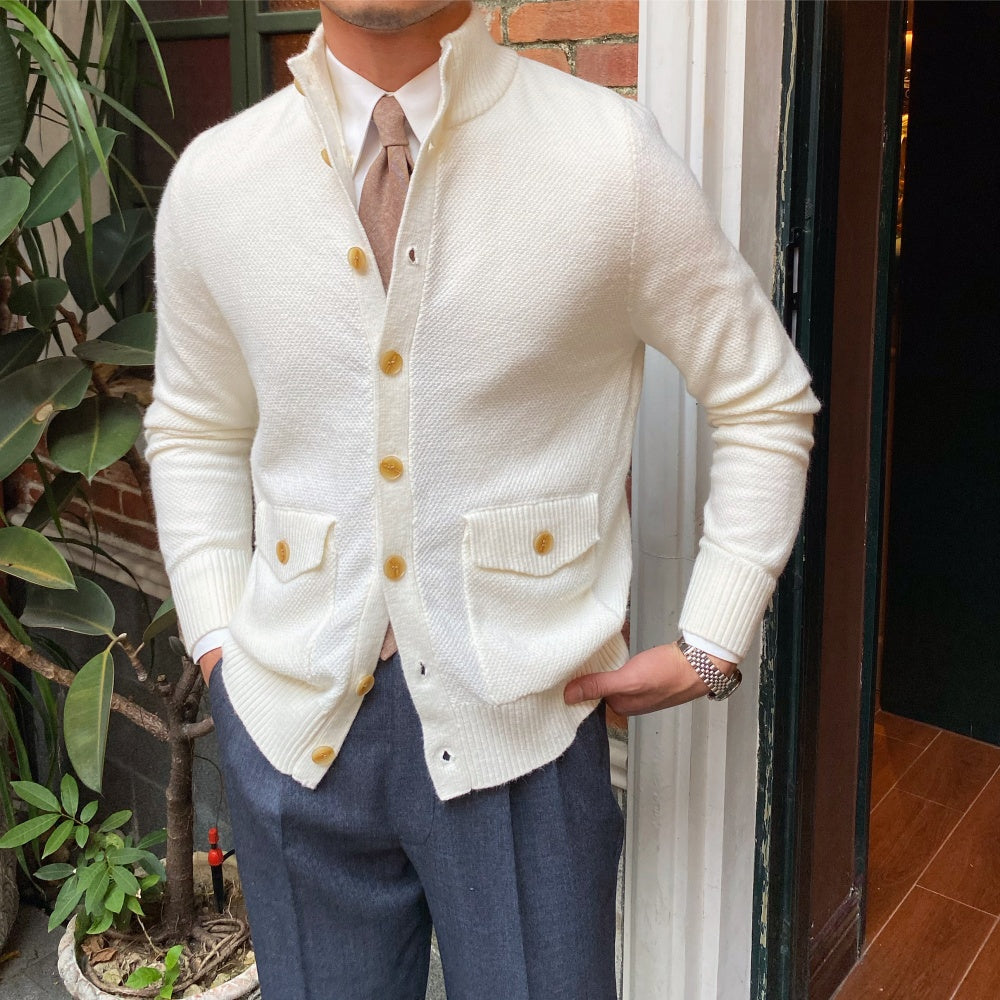 Warm Single-breasted Knitted Cardigan Coat Stand Collar Sweater