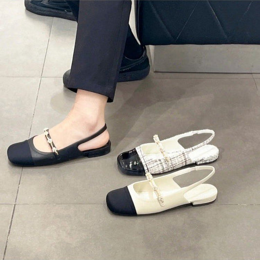 New Flower Square Head Elastic Band Shallow Mouth Flat Bottom Fashion Shoes