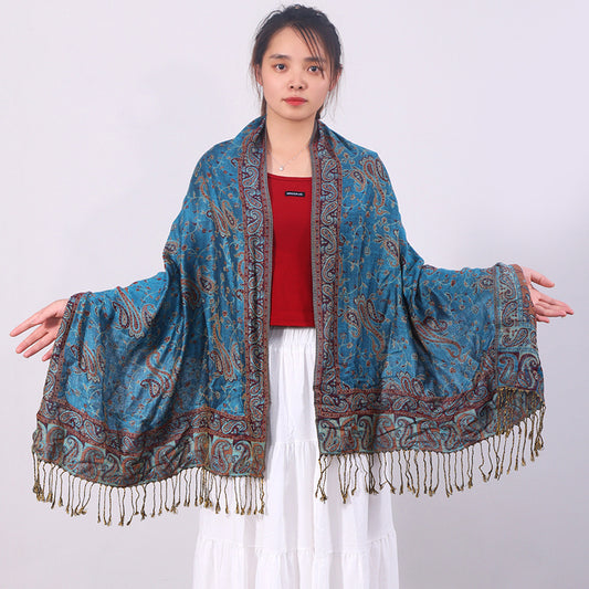 Cashmere Classic All-match Jacquard Cashew Tassel Scarf For Four Seasons
