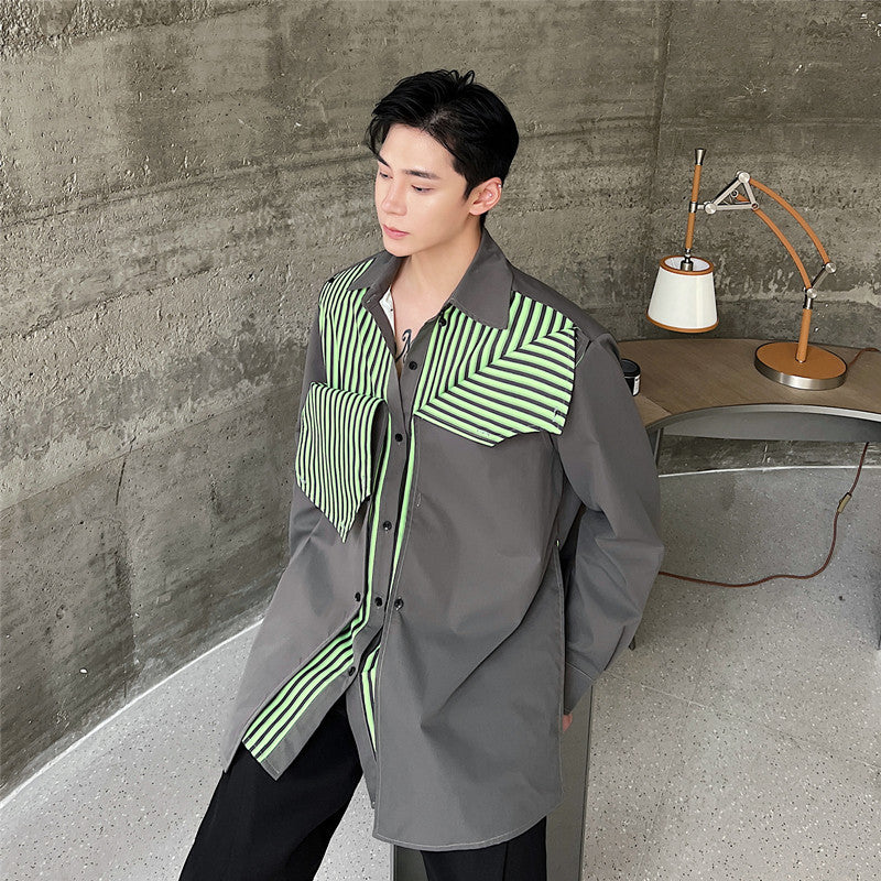 Men's And Women's Button Splicing Fake Two-piece Layered Jacket