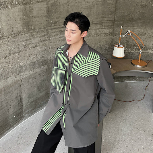 Men's And Women's Button Splicing Fake Two-piece Layered Jacket