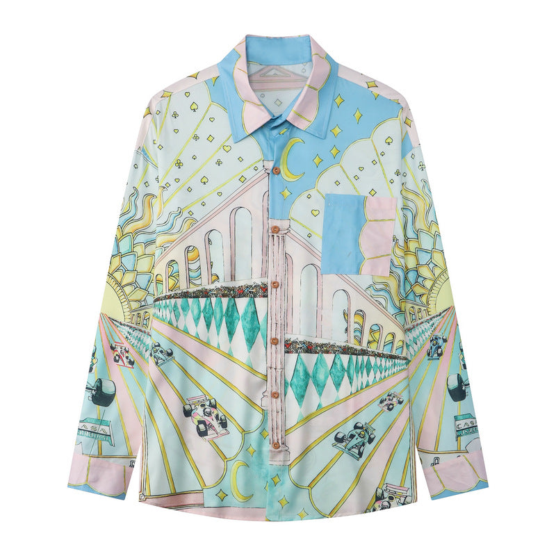 European And American Digital Print Vintage Checkerboard Shirt
