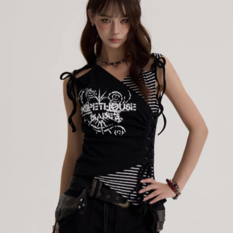 American Y2g Printing Halter Spaghetti Straps Women's Summer Subculture