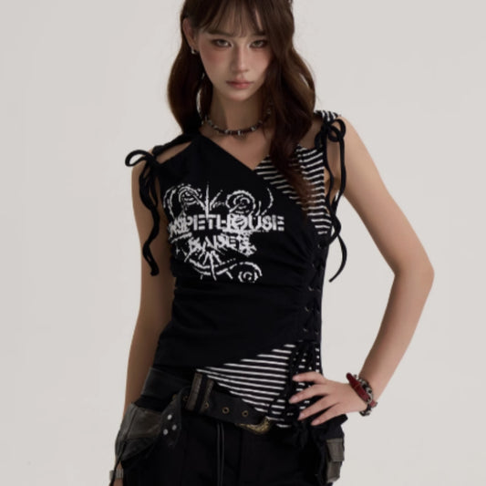American Y2g Printing Halter Spaghetti Straps Women's Summer Subculture