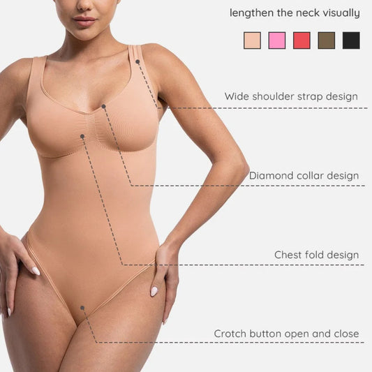 Seamless Bust Support Waist And Abdomen Control Thong Bodysuit