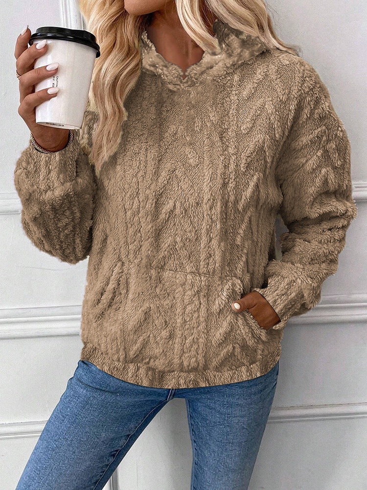 Women's Pullover Jacquard Hooded Loose Fleece Sweatshirt