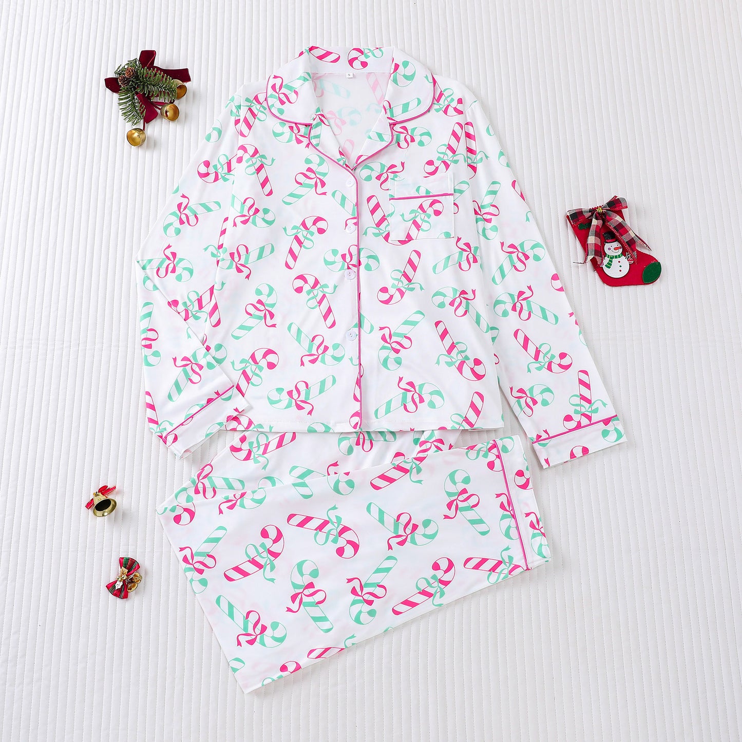 Women's Pajamas Four Seasons Christmas Printing Lapel Long Sleeve