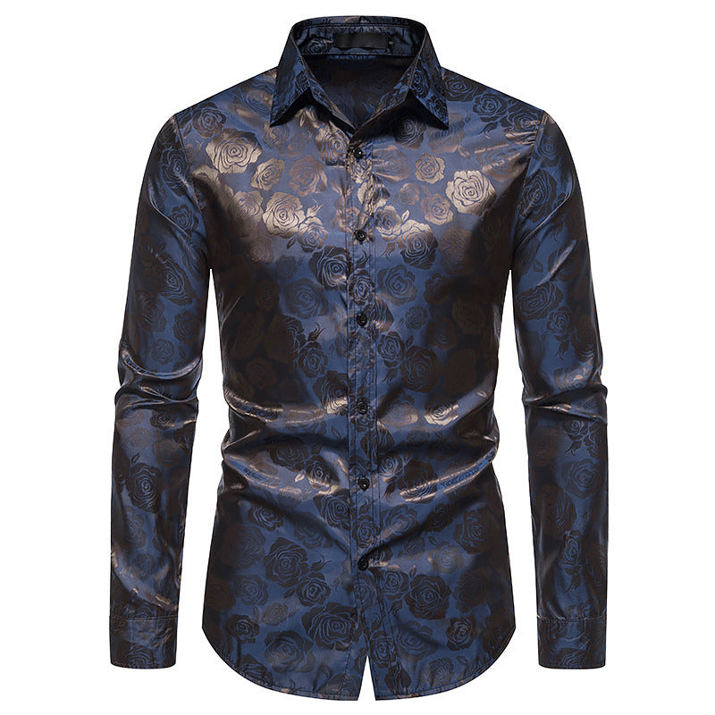 Men's Fashion Rose Print Long Sleeve Shirt