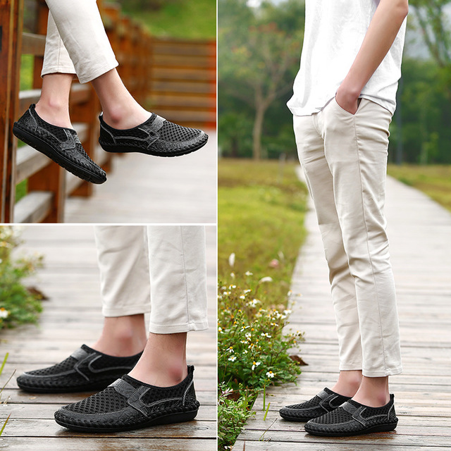 Mesh men's hollow leather shoes