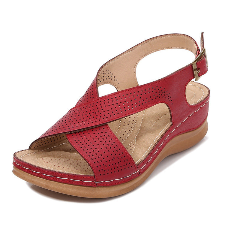 Wedge Heel European And American Casual Large Size Women's Shoes Solid Color Women's Sandals