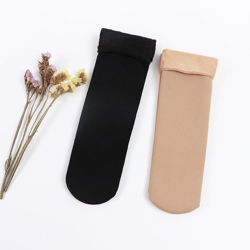 Efterårs- og vinterstrømper, mænd og kvinder, vilde knæstrømper, imiteret nylon, gulvstrømper, plus fløjlsforede tykke snestrømper