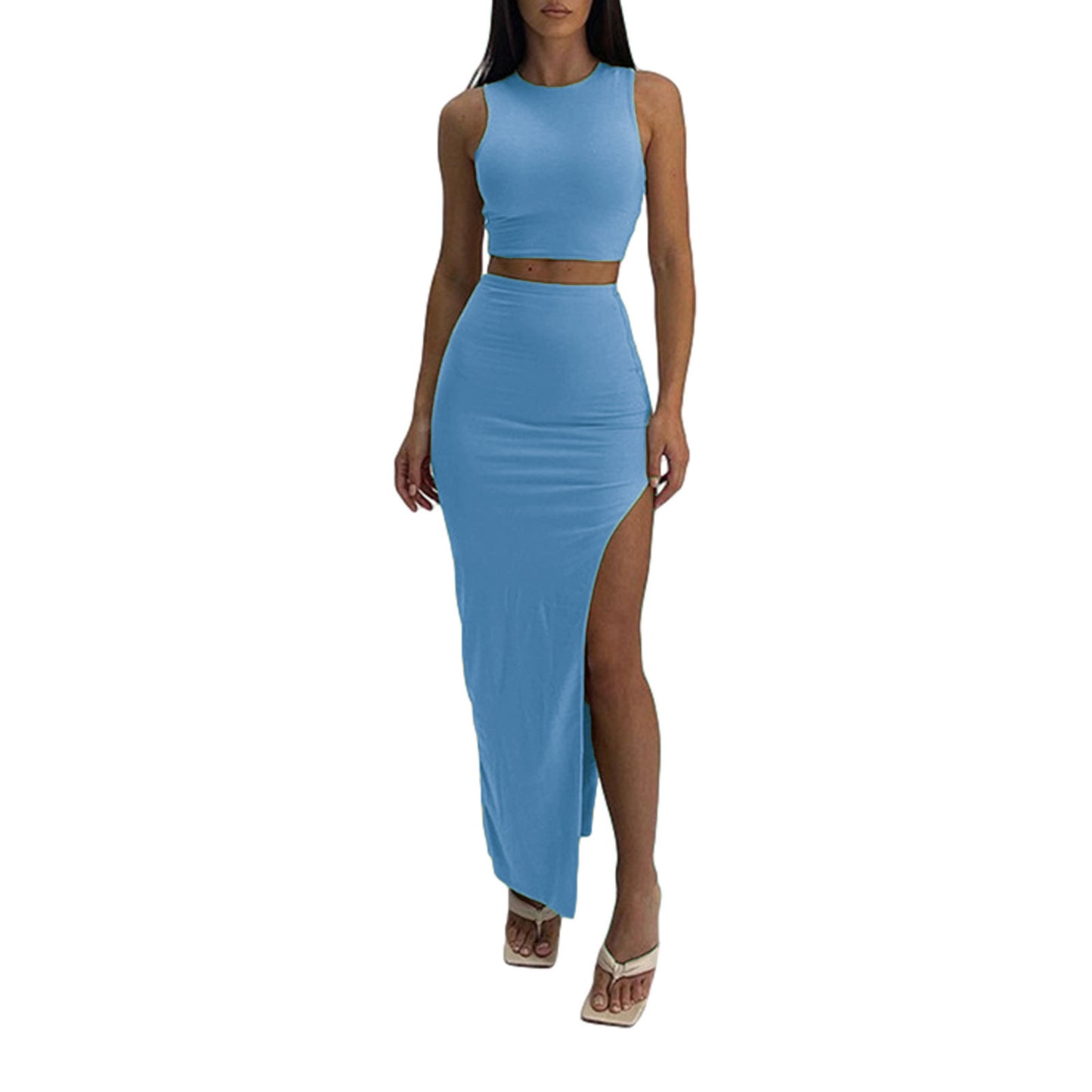 High-waisted Figure-flattering Side-split Skirt In A Casual JapaneseKorean Style