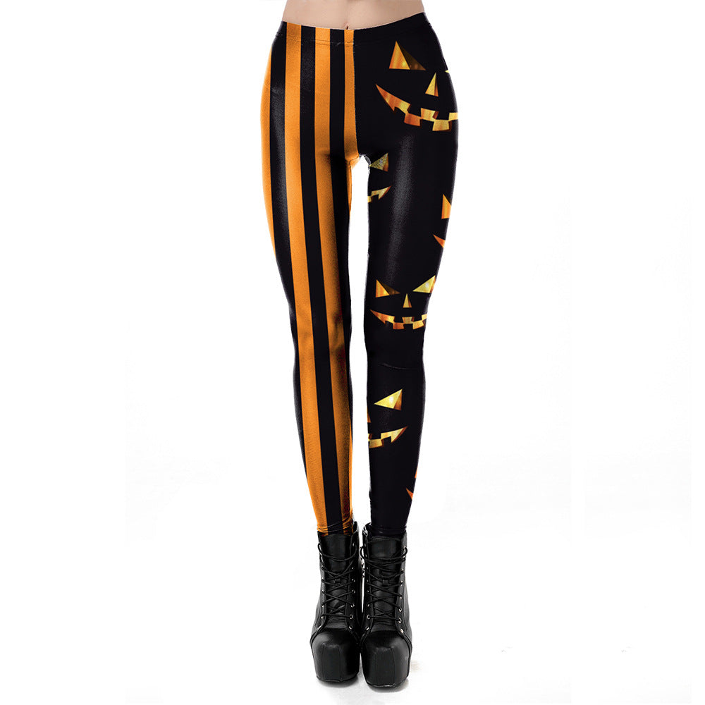 Funny Pumpkin Head Pattern Stretch Leggings