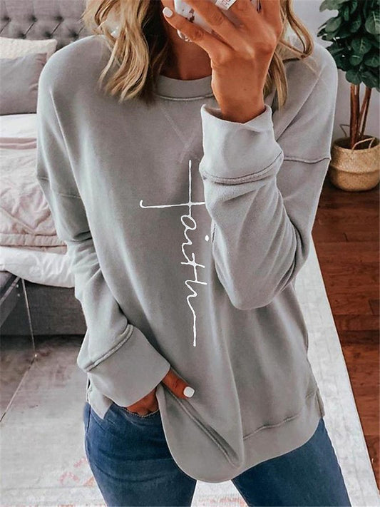 Printet rundhalset sweater med bogstaver til kvinder