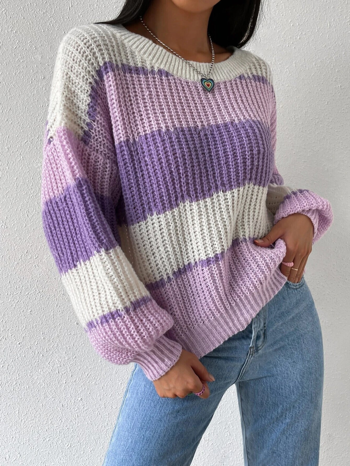 Efterår Og Vinter Langærmet Pullover Kontrastfarve Casual