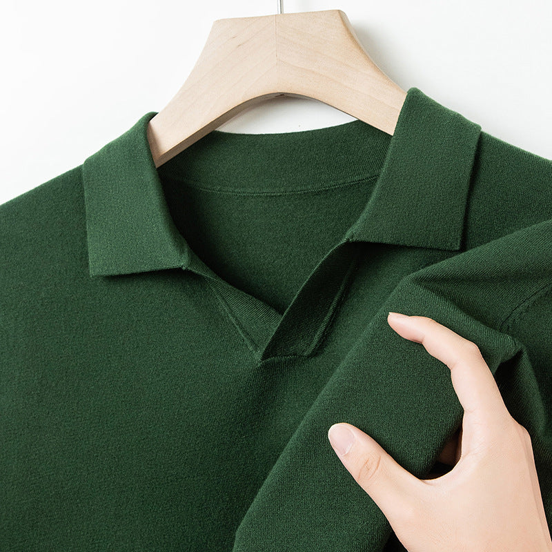 Autumn And Spring Seagull Collar 6 Wool Men's Anti-Pilling Knitted Long Sleeve Polo Shirt
