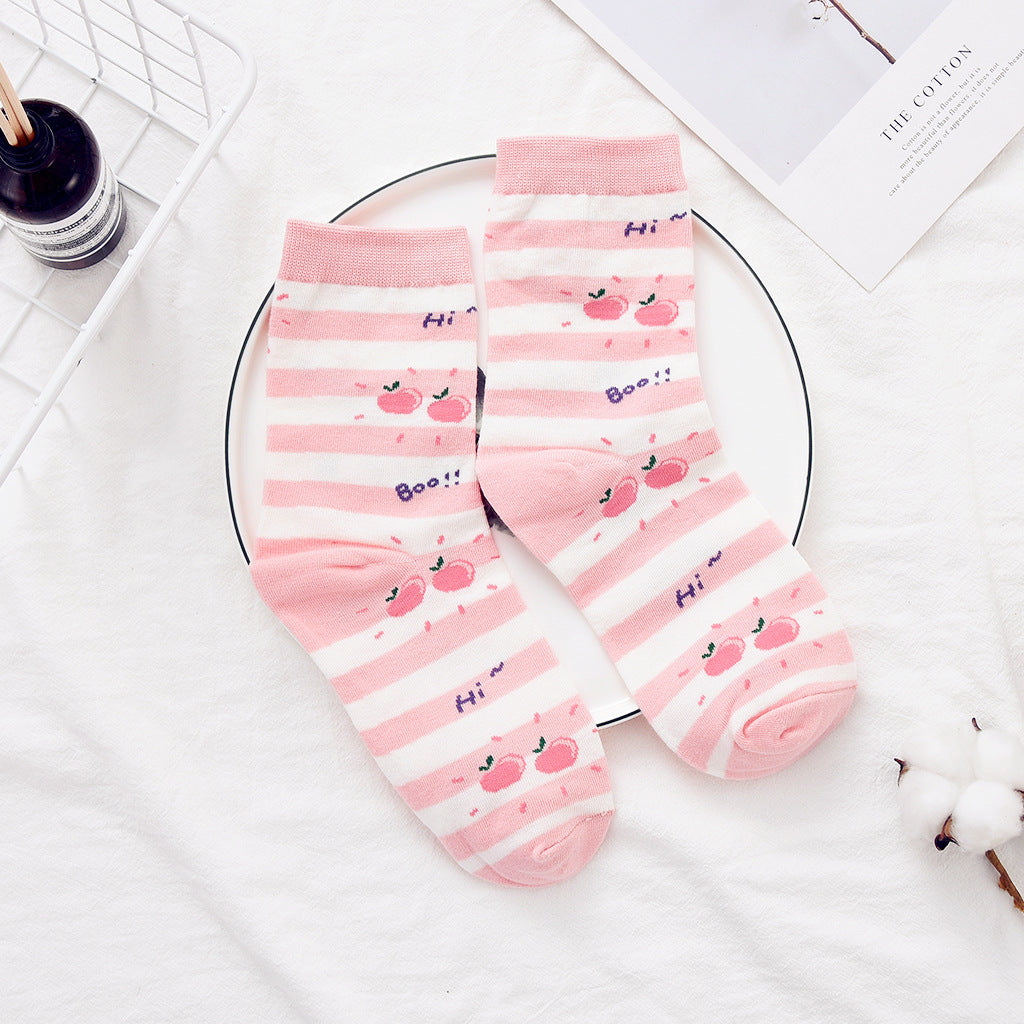 College style cute peach Harajuku fashion socks