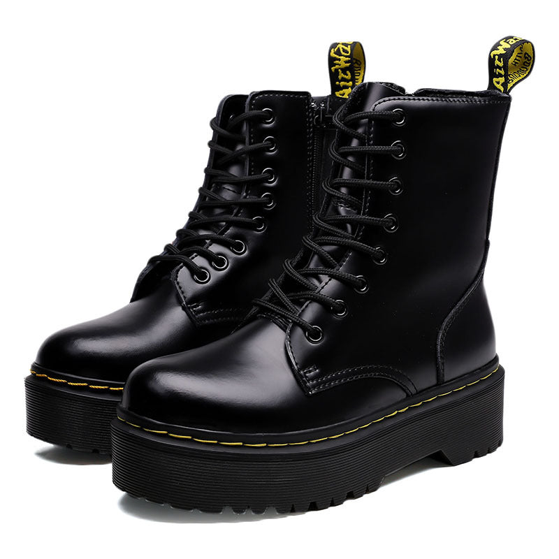 Autumn And Winter Plus Velvet Leather Thick-Soled Zipper Martin Boots Women